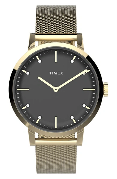 Timex Midtown Crystal Embellished Mesh Strap Watch, 36mm In Gold/ Black/ Gold