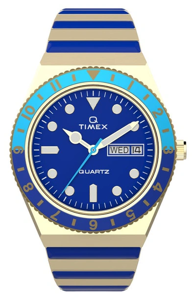 Timex Q Malibu Expansion Band Watch, 36mm In Gold/ Blue/ Blue