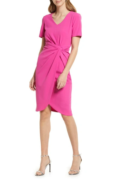 Tahari Asl Stretch Crepe Side Knot Dress In Berry Bliss