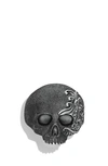 David Yurman Waves Large Skull Ring With Black Diamonds In Silver