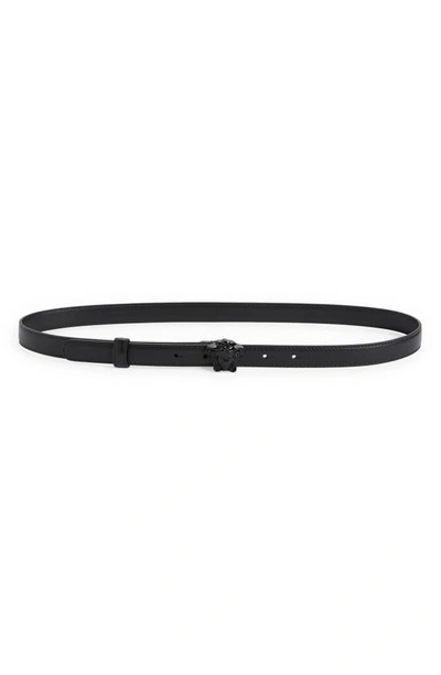 Versace Medusa Leather Skinny Belt In Nero-nero-oro