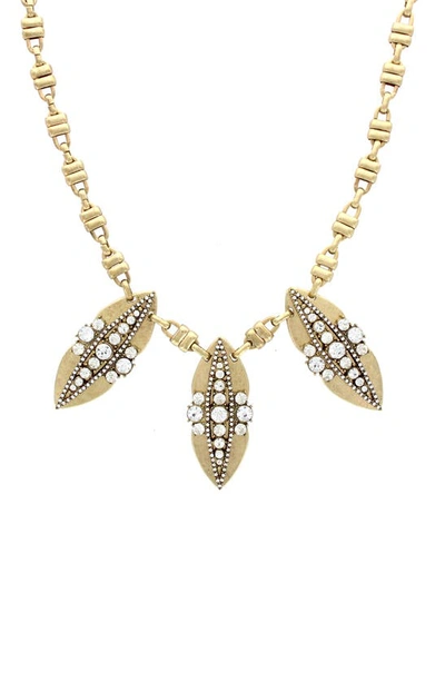 Olivia Welles Crystal Deco Stone Trio Oval Necklace In Burnished Gold / Clear