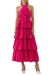 Endless Rose Crossover Halter Tiered Open-back Maxi Dress In Pink