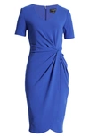 Tahari Asl Stretch Crepe Side Knot Dress In Royal