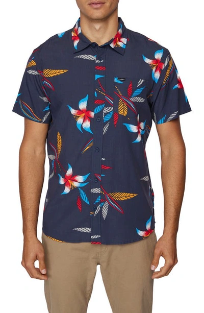 O'neill Yabro Hibiscus Short Sleeve Button-up Shirt In Navy