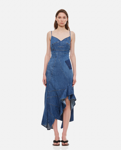 Loewe Asymmetric Cotton Denim Midi Dress In Navy