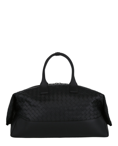 Bottega Veneta Intrecciato Leather Duffel Bag In Black