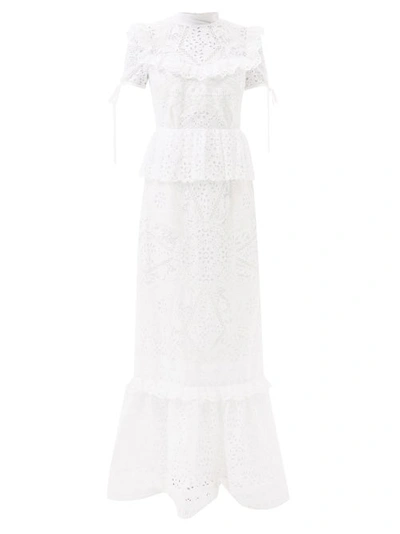Erdem Alda Ruffled Lace-trimmed Broderie Anglaise Cotton-blend Gown In White