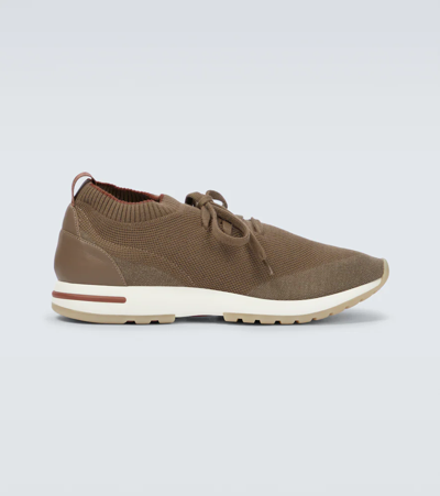Loro Piana 360 Flexy Walk Leather-trimmed Knitted Wool Sneakers In Brown