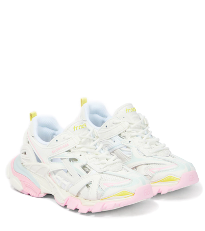 Balenciaga Kids' Faux Leather Lace-up Trainers In White,pink