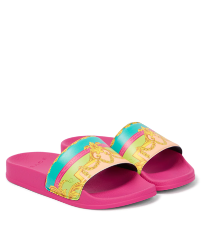 Versace Pink Sliders Kids Versace Kids' Barocco Goddess Rubber
