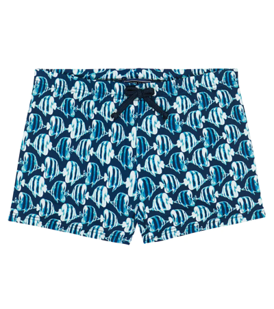 Vilebrequin Kids' Joxer Printed Swim Trunks In Bleu Marine