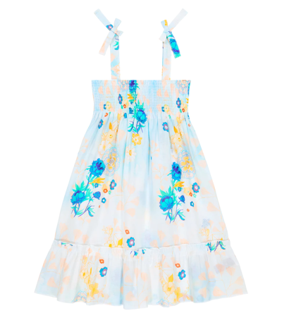 Vilebrequin Kids' Gloss Floral Cotton Dress In Soft Blue