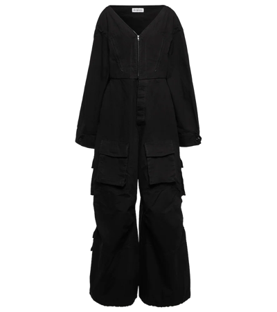 Balenciaga Wide-leg Cotton Jumpsuit In Black