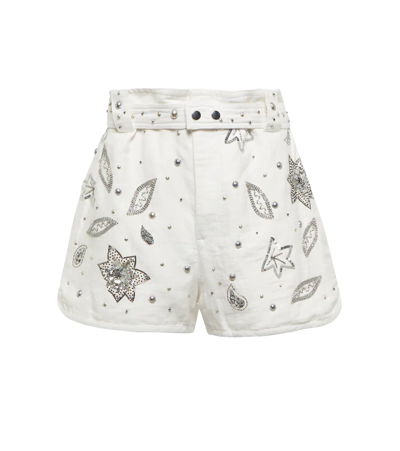 Isabel Marant Kayneliae Embellished Cotton-linen Shorts In White