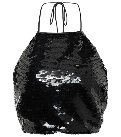 Magda Butrym Sequined Halterneck Crop Top In Black