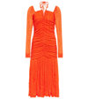 Ganni Textured Ruched Jersey Midi Dress In Orangedotcom