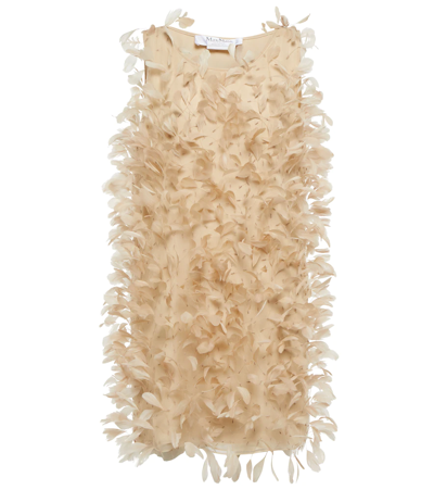 Max Mara Priamo Feather-embellished Tulle Mini Dress In Beige