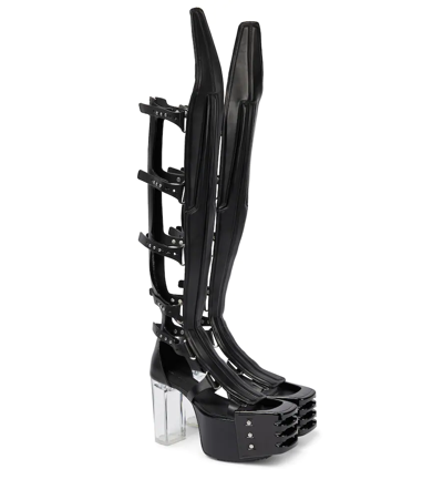 Rick Owens Spartan Waders Platform Knee-high Boots In Black/clear