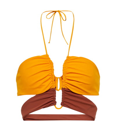 Nensi Dojaka Ruched Halterneck Bikini Top In Orange Brown