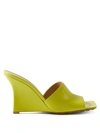 Bottega Veneta Stretch Square-toe Leather Wedge Mules In Lime Green