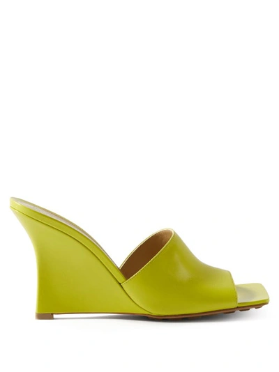 Bottega Veneta Stretch Square-toe Leather Wedge Mules In Kiwi