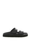 Palm Angels Leather Slippers In Black