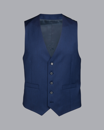 Charles Tyrwhitt Twill Business Suit Wool Waistcoat In Blue