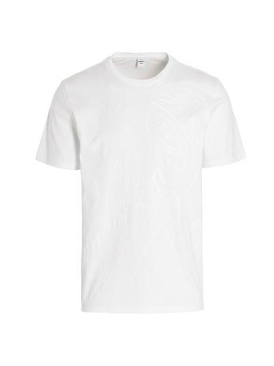 Berluti Men's All-over Embroidered Scritto Cotton T-shirt In White