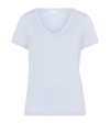 Hanro Sleep & Lounge V-neck Cotton-blend Jersey Pyjama Top In Cloud Blue
