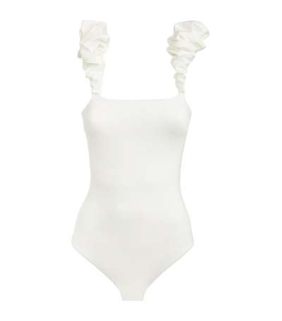 Maygel Coronel Ruffle-shoulder Denise Swimsuit In Off White