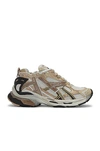 Balenciaga Runner Gold Distressed Panelled Mesh Sneakers In Metallic Gold & Light Beige