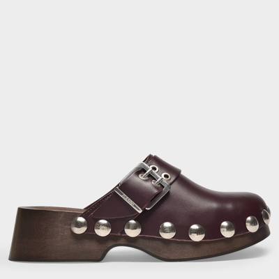 Ganni Retro Black Leather Clogs With Studs Woman In Rot