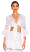 Charo Ruiz Vania Lace-trim Knotted Blouse In White