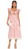 Loveshackfancy Emeka Floral Gingham Seersucker Midi Dress In Pink