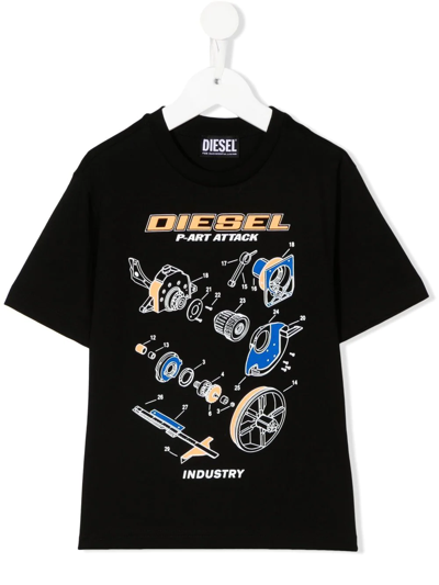 Diesel Teen Logo Graphic Print T-shirt In Black