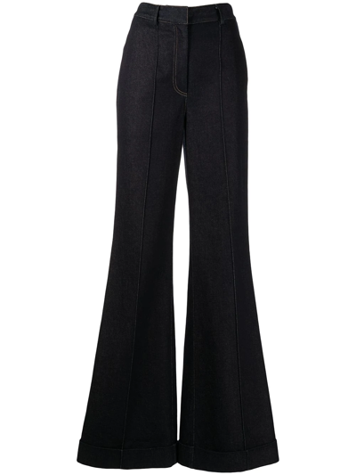 Adam Lippes High-waisted Flared Leg Trousers In Black