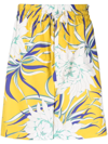 Valentino Floral Print Cotton Poplin Bermuda Shorts In Yellow