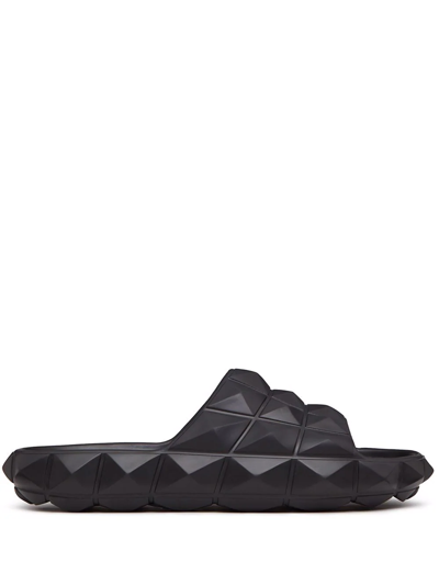 Valentino Garavani Black Roman Stud Turtle Slides In Nero