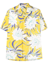 Valentino Street Flowers Couture Peonies Short Sleeve Poplin Button-up Camp Shirt In Yellow