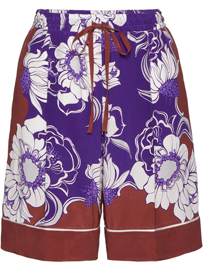 Valentino Floral-print Silk Crepe De Chine Shorts In Purple/gingerbread/ivory