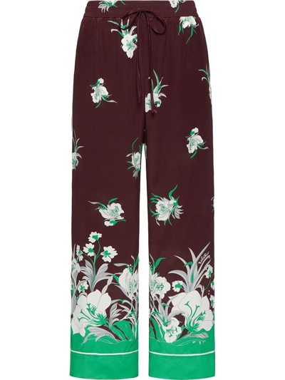 Valentino Floral Pattern Palazzo Trousers In Brown