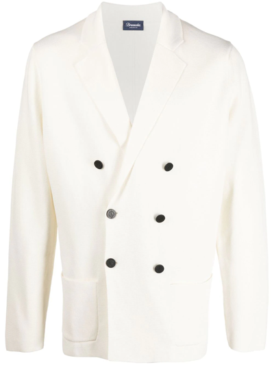 Drumohr Double-breasted Merino Wool Cardigan In Bianco