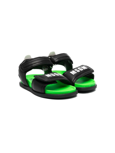 Msgm Kids' Logo-print Touch-strap Sandals In Black