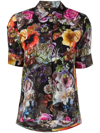Adam Lippes Short Sleeve Trapeze Top In Printed Voile In Black