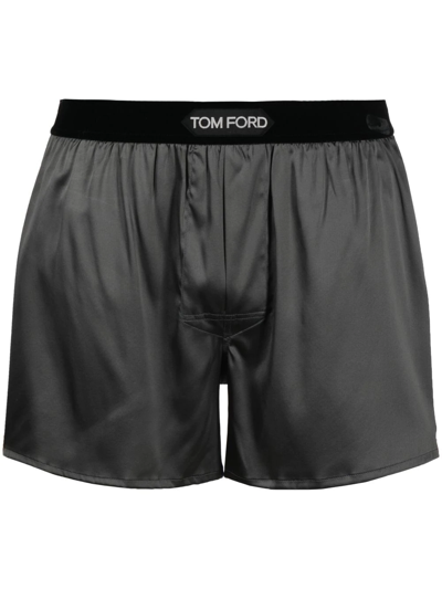 Tom Ford Logo-waist Silk Boxers In Grey