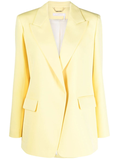 Chloé Buttonless Pure Silk Blazer With Peak Lapel In Yellow