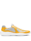 Prada Men's America's Cup Patent Leather Patchwork Sneakers In Gold