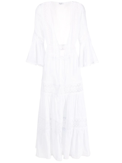 Charo Ruiz Floral-lace Embroidered V-neck Dress In Weiss