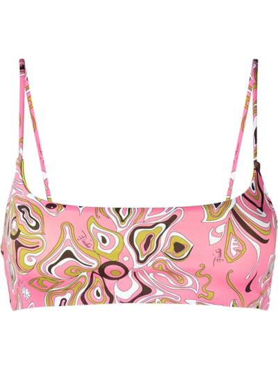Pucci Abstract-pattern Bandeau Bikini Top In Pink
